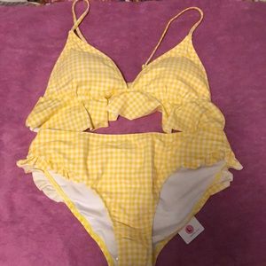 brand new with tags! yellow & white gingham bikini